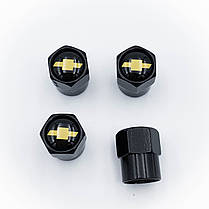 Захисні ковпачки на ніпеля CHEVROLET (Шевроле) 4 шт Жовтий Лого Чорні, фото 4