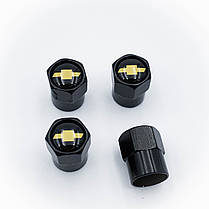 Захисні ковпачки на ніпеля CHEVROLET (Шевроле) 4 шт Жовтий Лого Чорні, фото 5