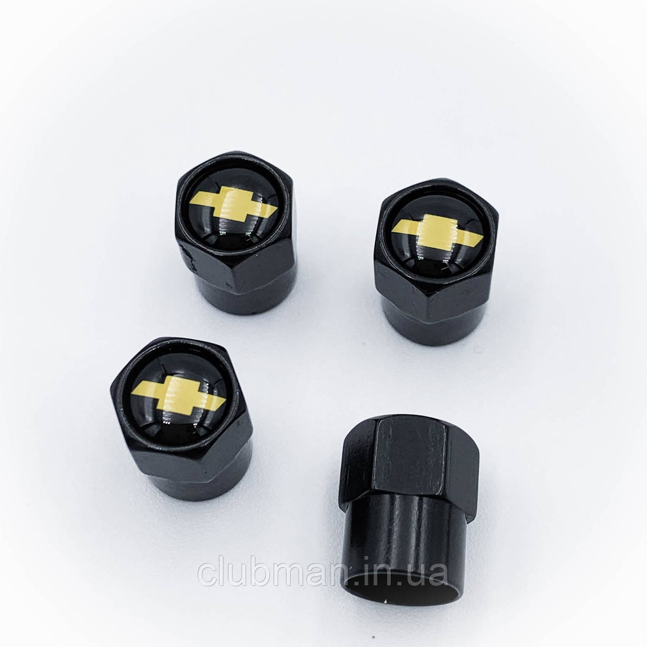 Захисні ковпачки на ніпеля CHEVROLET (Шевроле) 4 шт Жовтий Лого Чорні