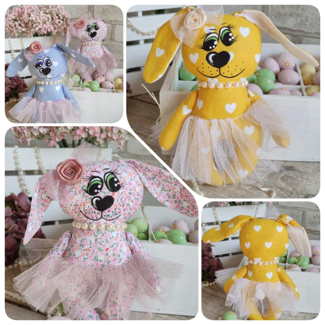 Великодній кролик Кокетка, Н-22 см,  текстильна іграшка, декор на Великдень,, фото 1