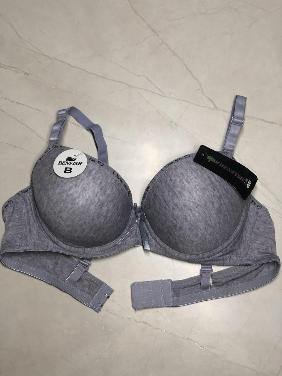 Бюстгальтер гладкий Х/Б сірий BENFISH чашка В Push Ap, фото 1
