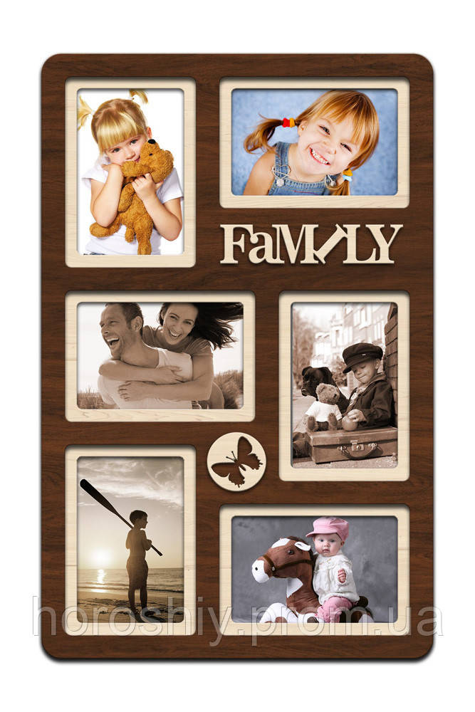 Красива дерев'яна фоторамка колаж сімейний Family 51х33 см