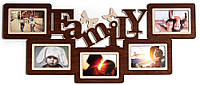 Красивая деревянная фоторамка коллаж семейный на 5 фото Family 34х80 см Коричневый