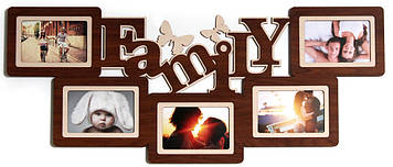 Красива дерев'яна фоторамка колаж сімейний на 5 фото Family 34х80 см Коричневий