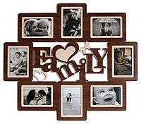 Красивая деревянная фоторамка коллаж семейный на 8 фотографий Family 68х60 см Коричневый