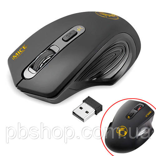 Бездротова ігрова миша мишка тиха 2000dpi iMice G-1800, чорна, фото 1