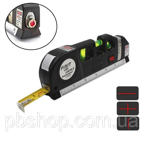 Лазерний рівень, нівелір 2 лінії 5 точок Fixit Laser Level Pro 3, рулетка