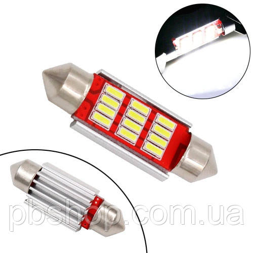 LED C5W C10W 36мм лампа в автомобіль, 12 SMD 4014, з обманкою Canbus, білий