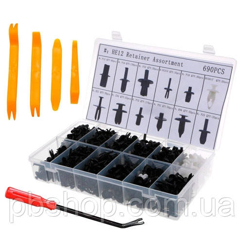 Набір автомобільних кріплень 690шт, пістони, кліпси, комплект знімачів, фото 1