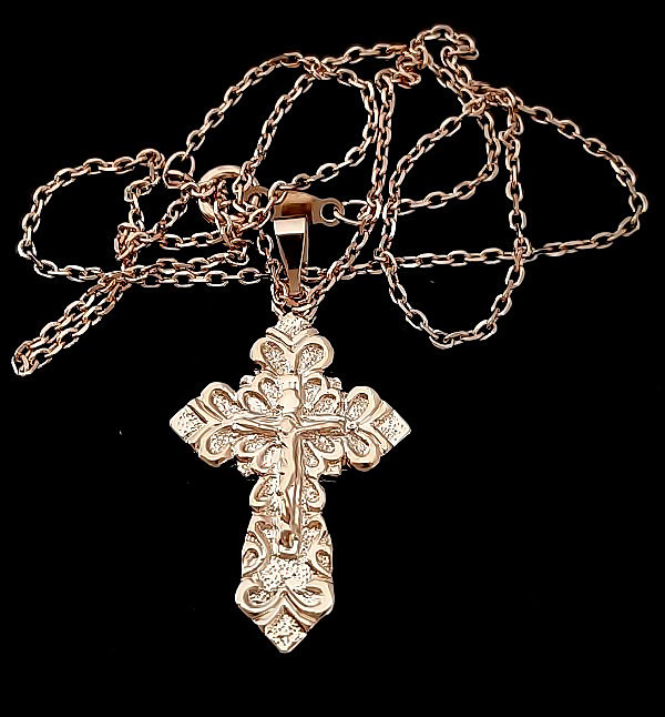 Хрестик на ланцюжку. Булат. Позолота ЧВ. Довжина ланцюжка: 45 см. Довжина хрестика: 3 см.