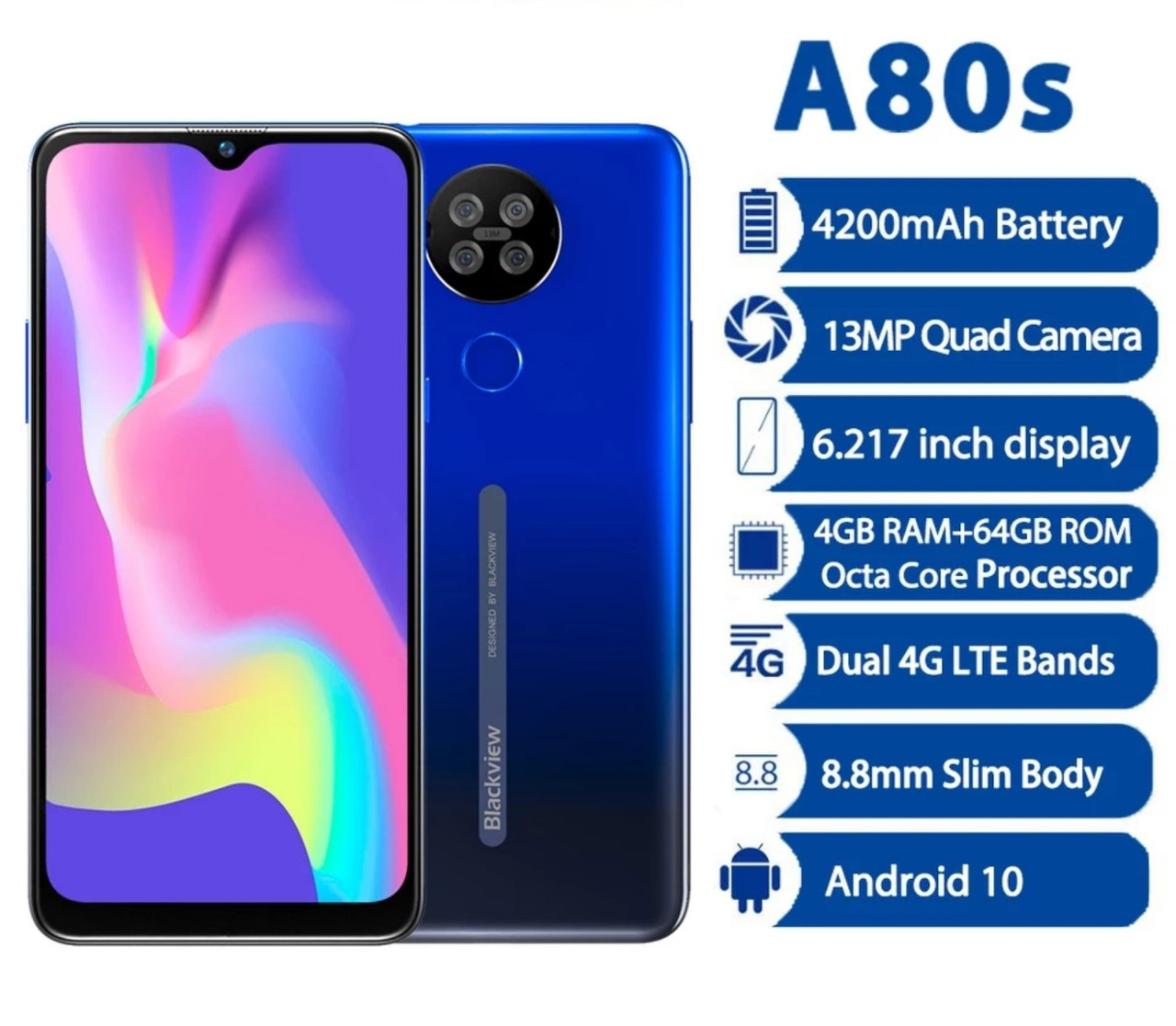 Смартфон Blackview A80s Blue 8 ядер 4/64gb 4200мАг 6.21"НОВИНКА