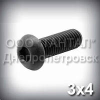 Винт М3x4 10.9 ISO 7380 оксидированный с полукруглой головкой под шестигранник