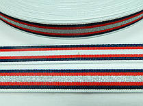 Тасьма еластична (гумка) кольору: білий, синій, червоний, срібний із люрексовою ниткою 2,5 см