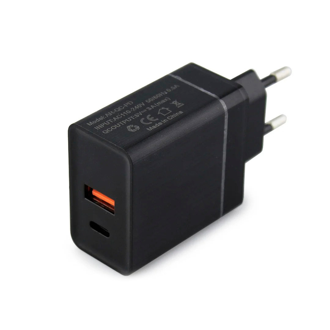 Зарядний пристрій для телефону 220V 15Вт USB / TYPE C чорний, quick charge 3.0, блок живлення для телефону
