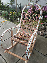 Крісло-гойдалка 6 для саду з бука і ротанга Woody Світле дерево + білий