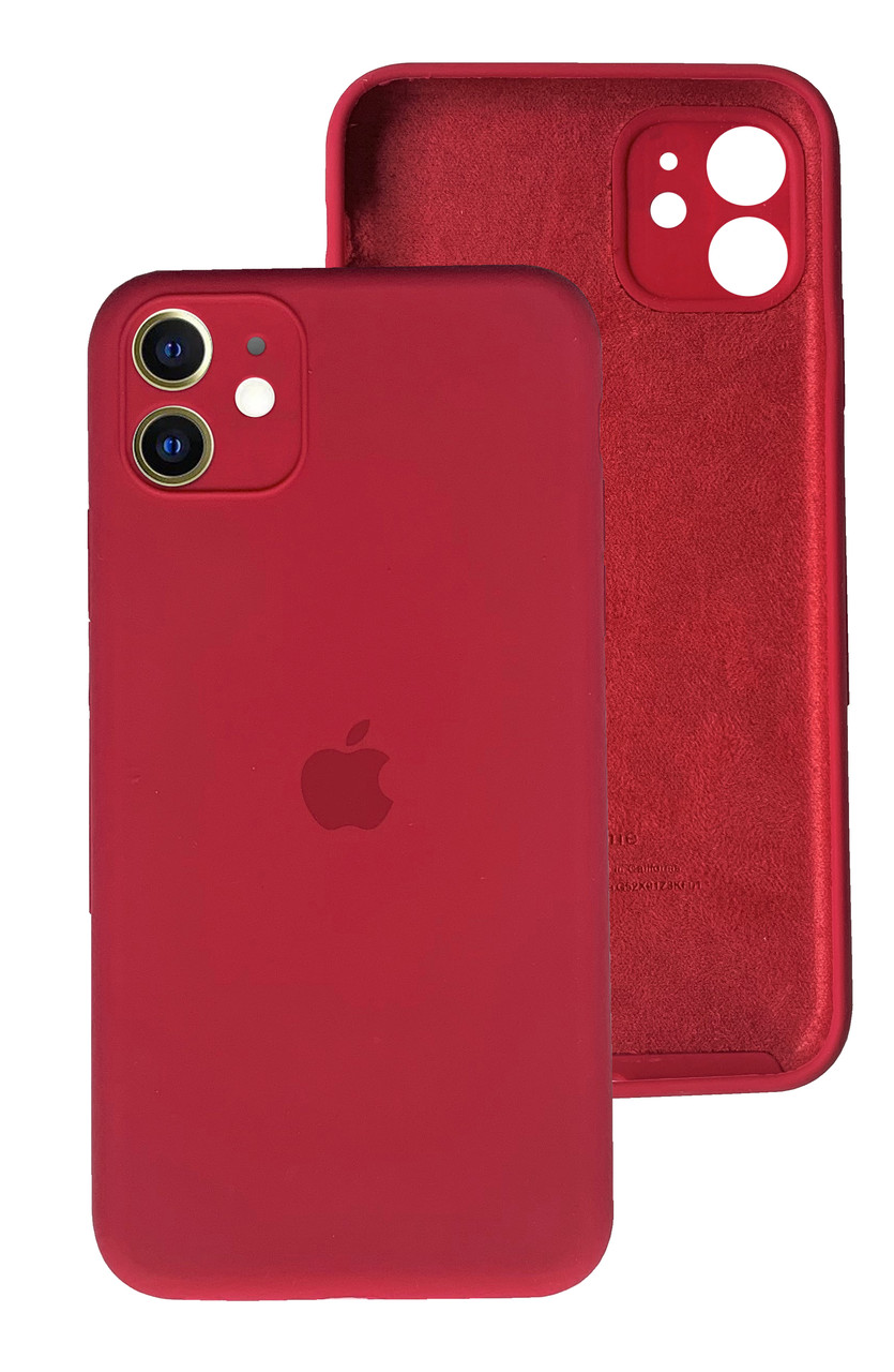 Чохол Silicone case Full Camera Protective для IPhone 12 Rose red бордовий