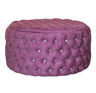 Круглый пуфик с каретной стяжкой MeBelle AMSTER+ 100 х 50 в спальню, гостиную, пурпурный фиолетовый велюр