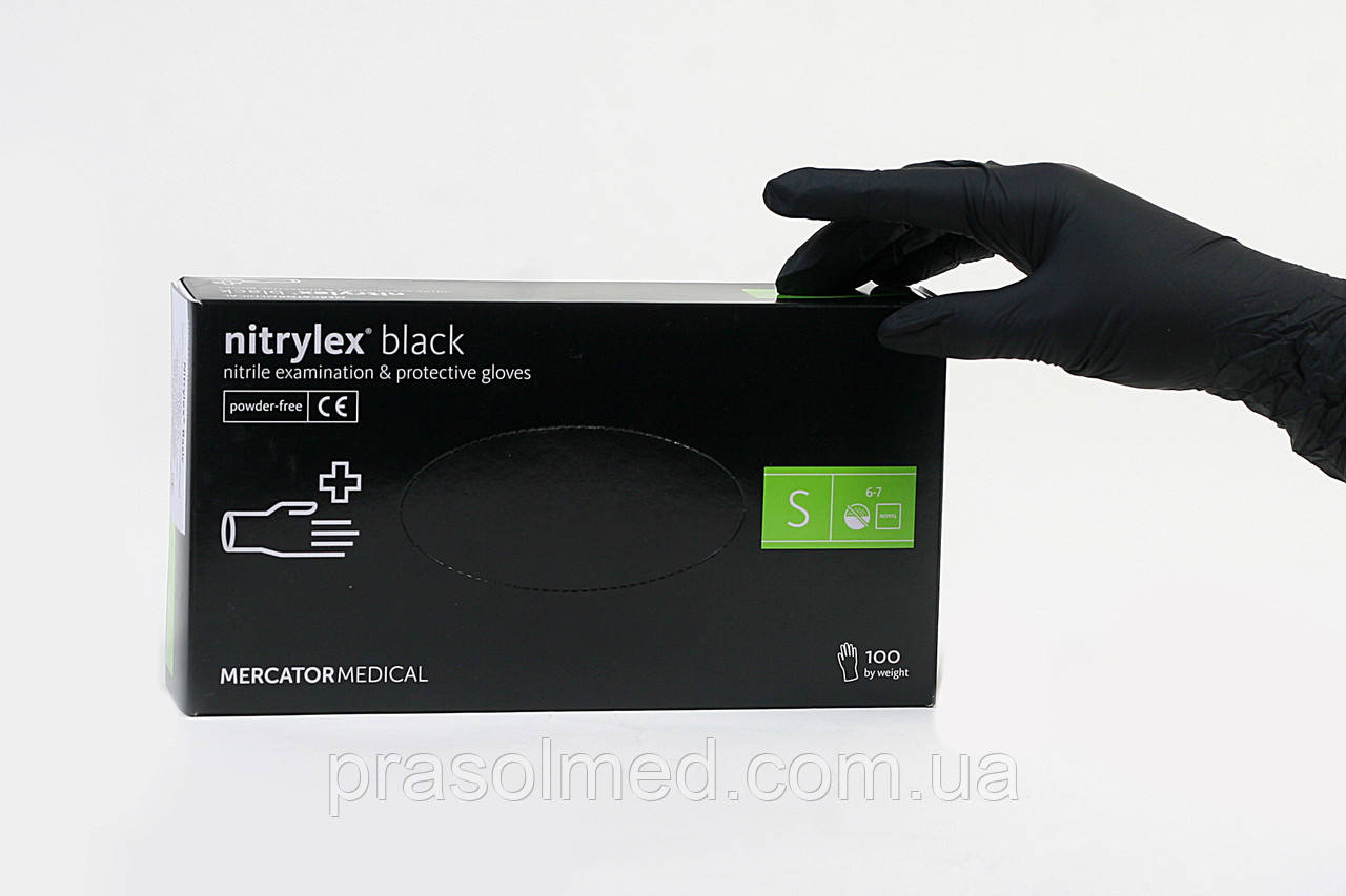 Рукавички нітрилові "чорні" нестерильні без пудри "Nitrylex BLACK" р. S 50 пар