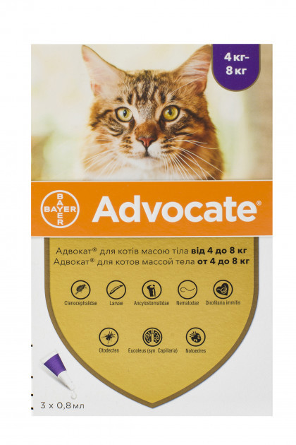 Краплі Advocate Bayer (краплі від бліх, кліщів і глистів) для кішок 4-8кг (1 піпетка)