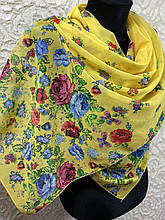 Яскравий шифоновий жовтий шарф у квіточку 140х50 см (кв.5)