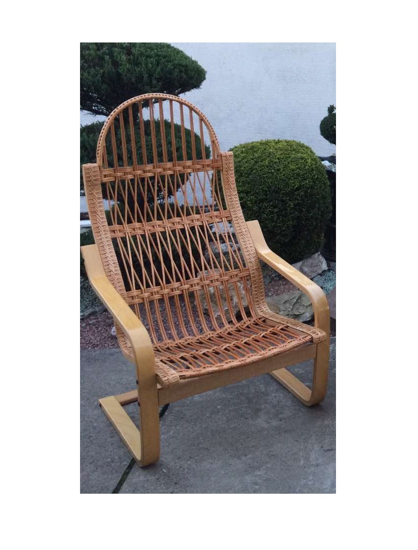Крісло з амортизатором для саду з бука і ротанга Woody Світле дерево