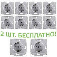 (АКЦИЯ!!! 8+2 шт.) Розетка Schneider-Electric Sedna із заземл. і з/шторками алюміній (SDN3000160-10)