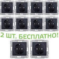 (АКЦИЯ!!! 8+2 шт.) Розетка Schneider-Electric Sedna с заземл. и з/шторками графит (SDN3000170-10)