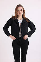 Джинсова куртка жіноча колір чорний з кишенями