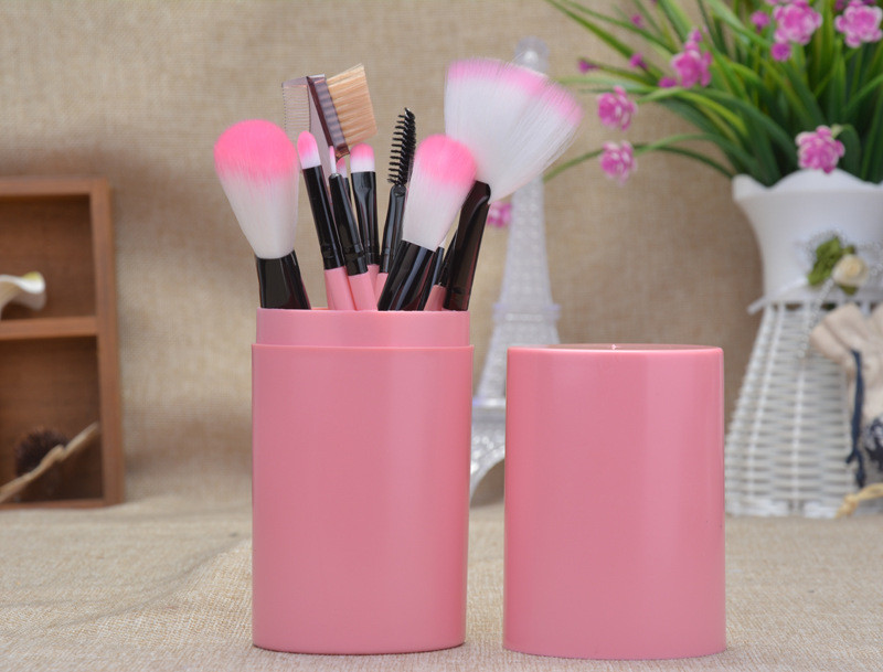 Набор кистей для макияжа в тубусе 12 шт., розовые. Кисти для макияжа. - фото 9 - id-p1379590527