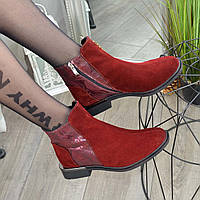 Ботинки женские комбинированные на маленьком каблуке, цвет бордовый