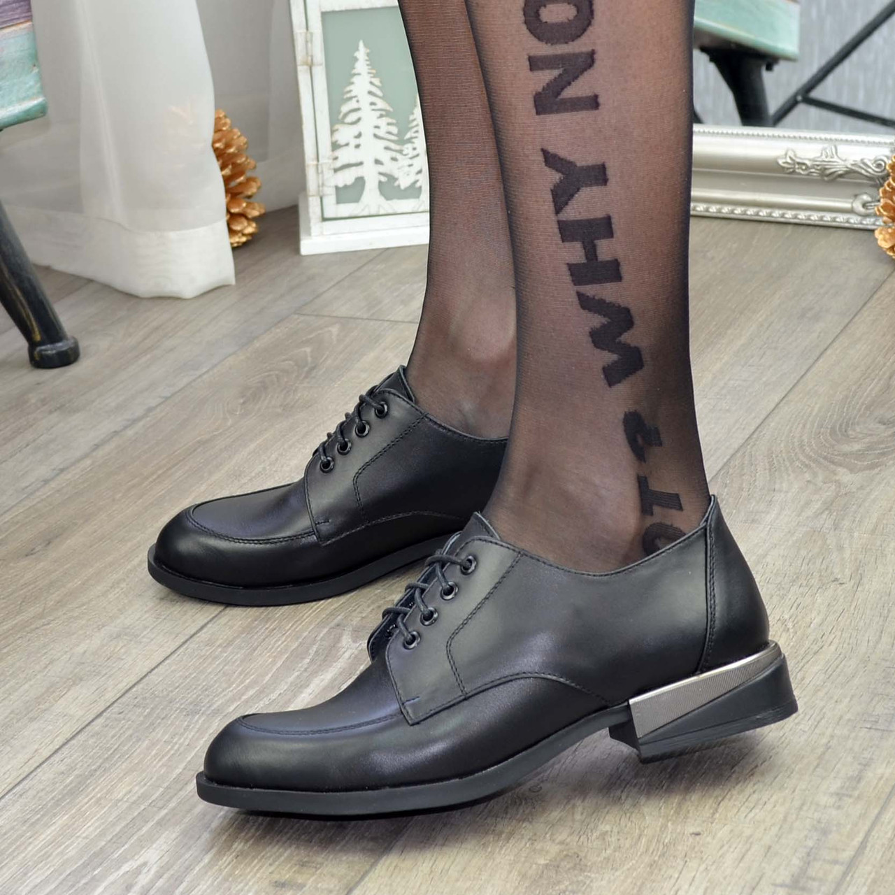 Туфли женские кожаные на каблуке. Цвет черный - фото 4 - id-p1379599050