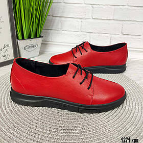 Жіночі легкі туфлі мокасини кеди червоні шкіряні демісезонні, Натуральна шкіра Осінні весняні Розміри 39 40