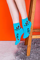 Голубые коттоновые носки 35-41 с надписями TikTok с высокой посадкой