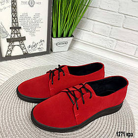 Жіночі червоні туфлі мокасини кеди замшеві демісезонні шкіряні, Натуральна замша, Весняні осінні Розміри 36 - 40