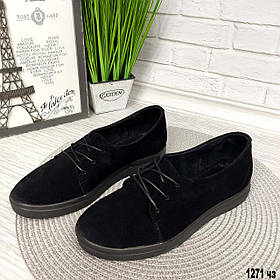 Жіночі чорні туфлі мокасини кеди замшеві демісезонні шкіряні, Натуральна замша, Весняні осінні Розміри 36 - 40