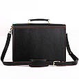 Діловий оригінальний чоловічий шкіряний портфель ручної роботи з плечовим ременем чорний з коричневою ниткою, фото 3