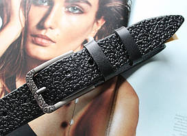 Жіночий шкіряний ремінь "Flowers" black