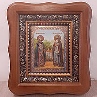 Икона Зосиму и Савватию Соловецким Чудотворцам Приподобным, лик 10х12 см, в светлом деревянном киоте
