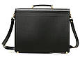 Діловий зручний чоловічий шкіряний портфель ручної роботи з плечовим ременем. Колір чорний, фото 4