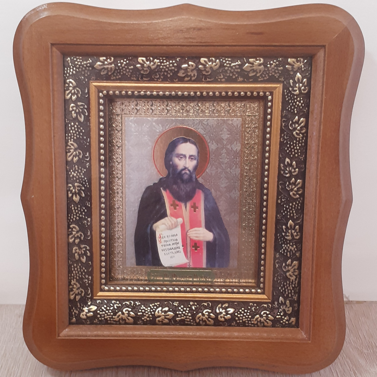 Ікона Феодосію Печерському святому преподобному, лик 10х12 см, у світлому дерев'яному кіоті