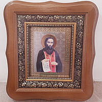 Икона Феодосию Печерскому святому преподобному, лик 10х12 см, в светлом деревянном киоте