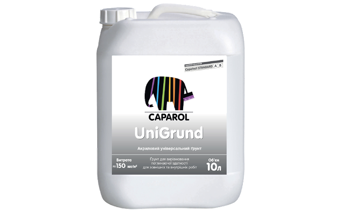 Універсальна акрилова ґрунтовка для зовнішніх і внутрішніх робіт CAPATECT STANDARD UNI GRUND — 10 л., фото 1