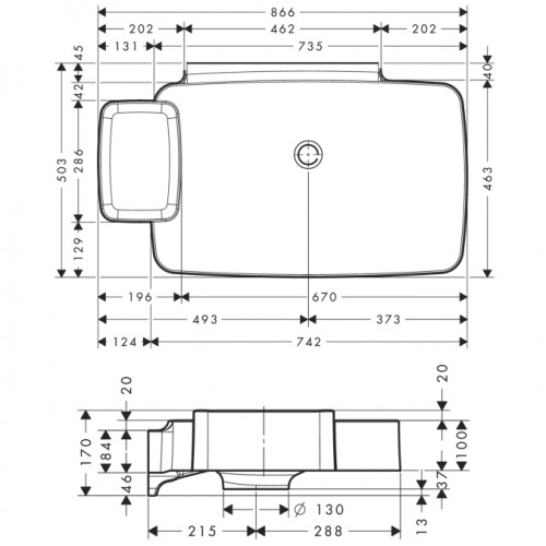 Раковина подвесная в ванну 866мм x 503мм HANSGROHE AXOR BOUROULLEC 19946000 белый прямоугольна 71113 - фото 2 - id-p1379683618