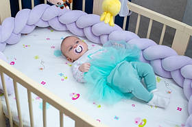 Захисний бортик у ліжечко "Косичка" 240 см (бузковий) бавовняний велюр