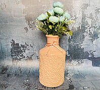 Настольная ваза Керамклуб Бутылка h 22 см в оранжевом цвете фактурная