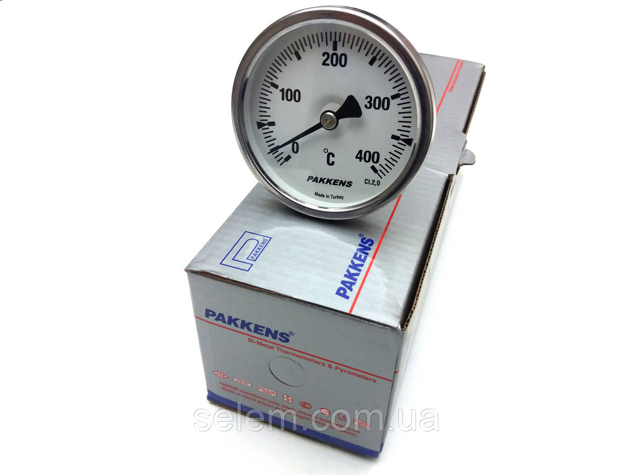 Термометр трубчастий біметалевий PAKKENS 400 °C. Ø63 мм. гільза — 100 мм. різь 1/2.
