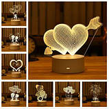 3D LED — світильник нічник USB Закохані серця I love you, фото 3