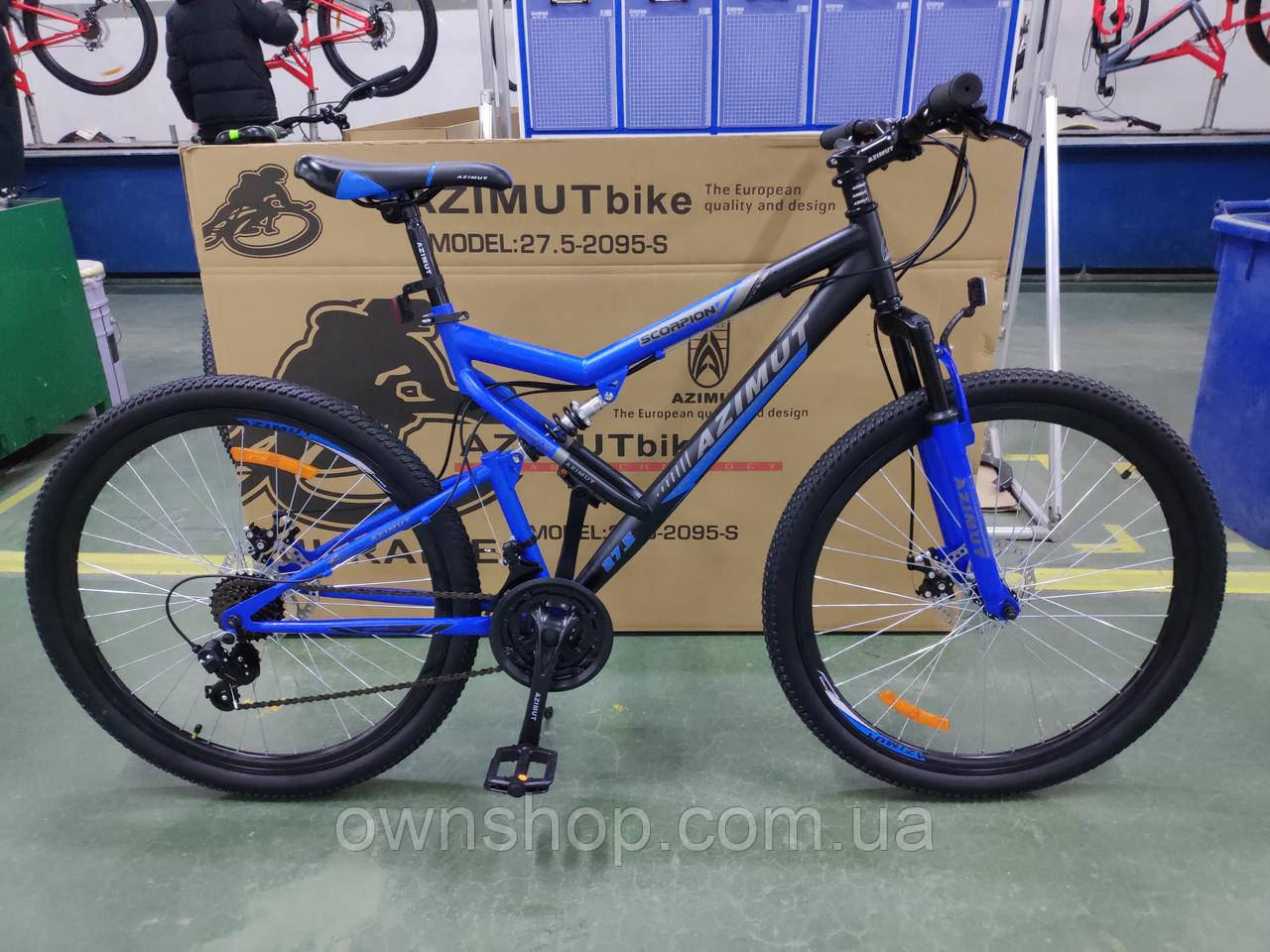 Велосипед двопідвісний гірський Scorpion GFRD 27,5", рама 19", синій, фото 1