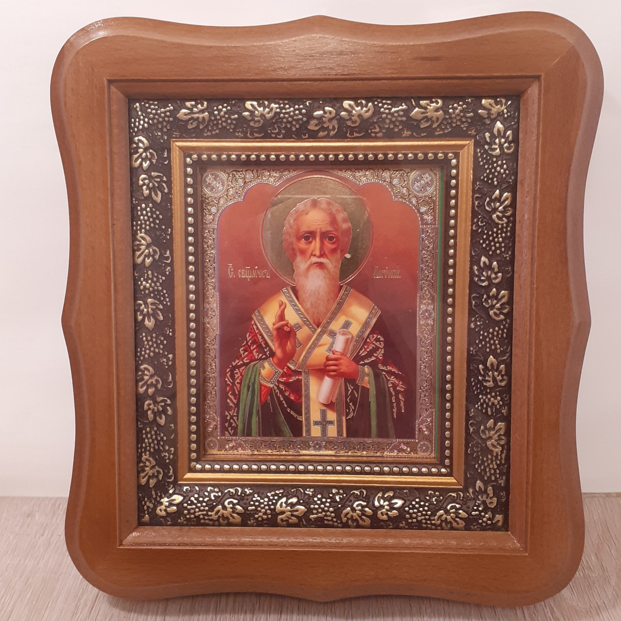 Ікона Антип Пергамський святий Священномученик, лик10х12 см, у світлому дерев'яному кіоті