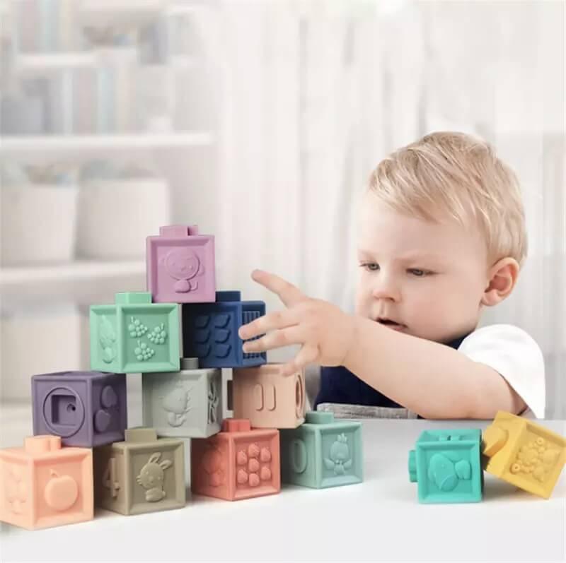 Набір силіконових 3D кубів (12штук), дитяча розвиваюча сенсорна іграшка, тактильна, Монтессорі